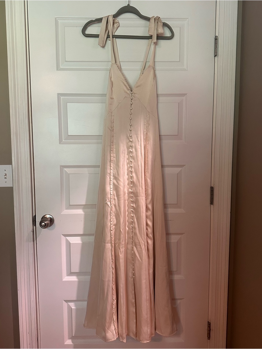 Altar'd State Cream Tie-Shoulder Button-Front Slip Gown